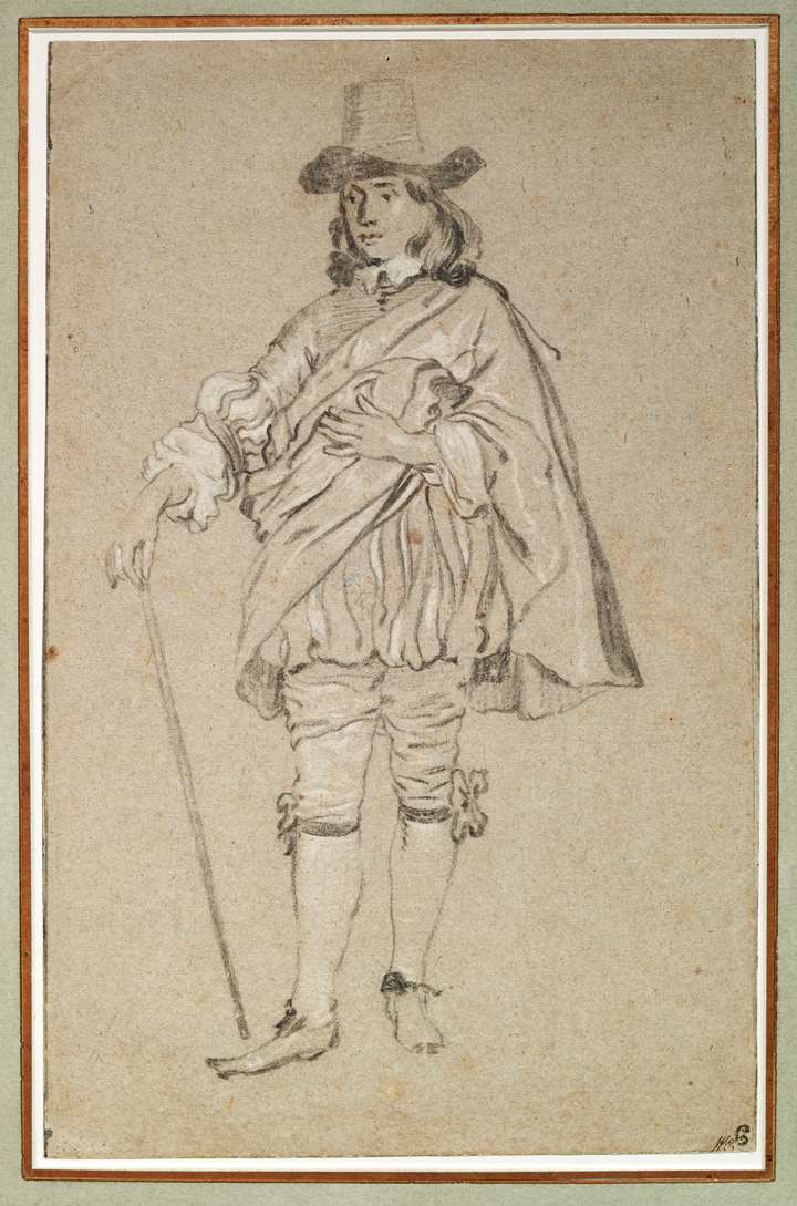 Standing Militia man with a cane in his right hand